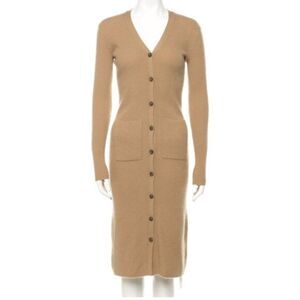 Naadam Cashmere Button Front Long Sleeve Ribbed Knit Dress XS